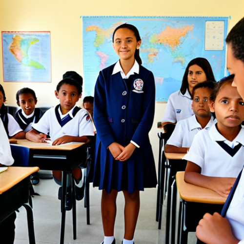 **

"A professional setting showcasing language preservation efforts in New Caledonia, featuring bilingual education with children fully clothed in school uniforms learning both French and a Kanak language, appropriate attire, safe for work, perfect anatomy, natural proportions, classroom setting, educational materials, modest environment, professional photography, high quality, family-friendly, appropriate content."

**