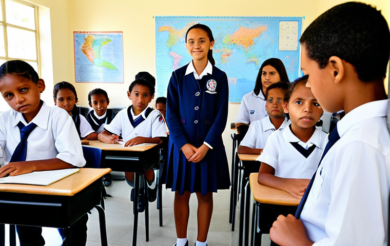 **

"A professional setting showcasing language preservation efforts in New Caledonia, featuring bilingual education with children fully clothed in school uniforms learning both French and a Kanak language, appropriate attire, safe for work, perfect anatomy, natural proportions, classroom setting, educational materials, modest environment, professional photography, high quality, family-friendly, appropriate content."

**