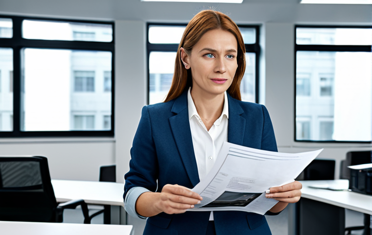A government official presenting financial support documents for film production, inside a modern office, fully clothed, appropriate content, safe for work, professional.