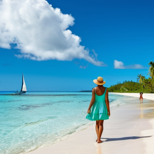 누벨칼레도니 입국 절차 - **Tropical Beach Scene:** A serene beach in New Caledonia with crystal-clear turquoise water, white ...